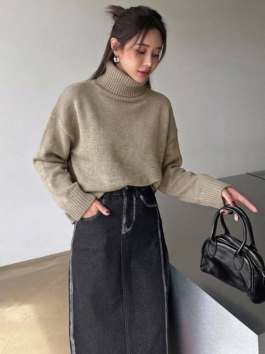 Lofoten Oversized Turtleneck Drop Shoulder Knit Sweater