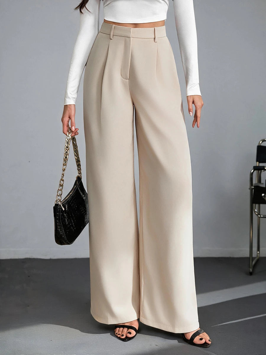 Bergamo Pleated High Waisted Wide Leg Pants - Khaki