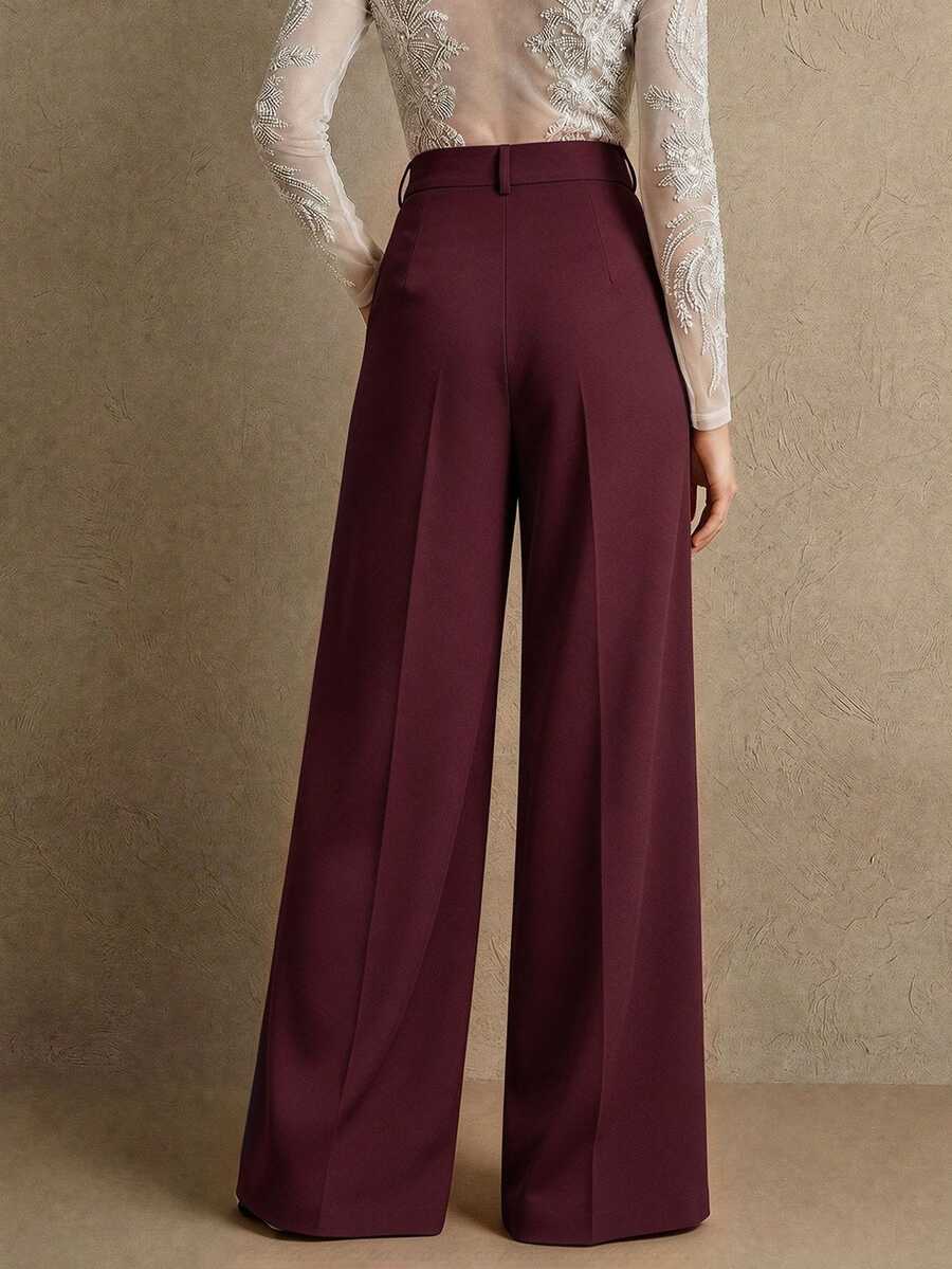 Women's Belted Straight Leg Suit Trousers, Stretch Dress Pants for Work Office - Khaki