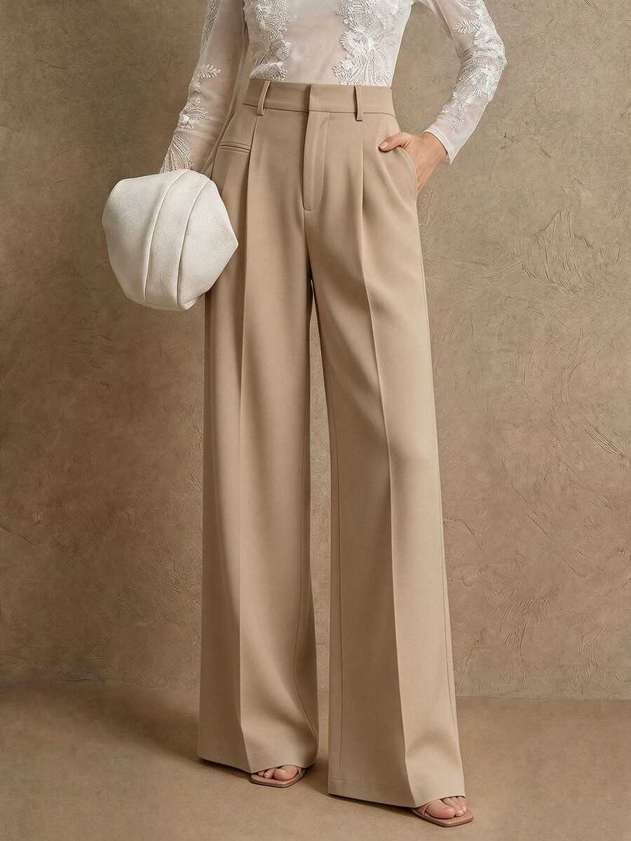 Women's Belted Straight Leg Suit Trousers, Stretch Dress Pants for Work Office - Royal Blue