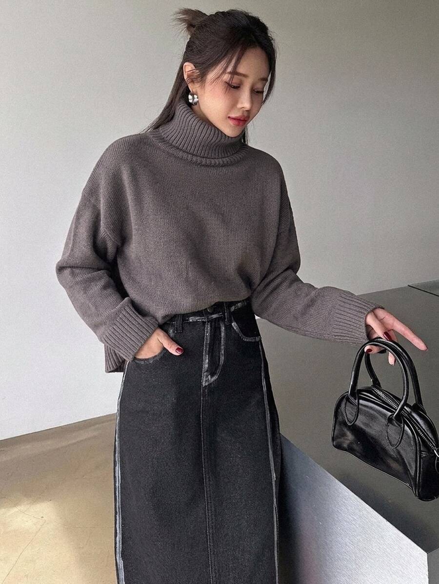 Lofoten Oversized Turtleneck Drop Shoulder Knit Sweater