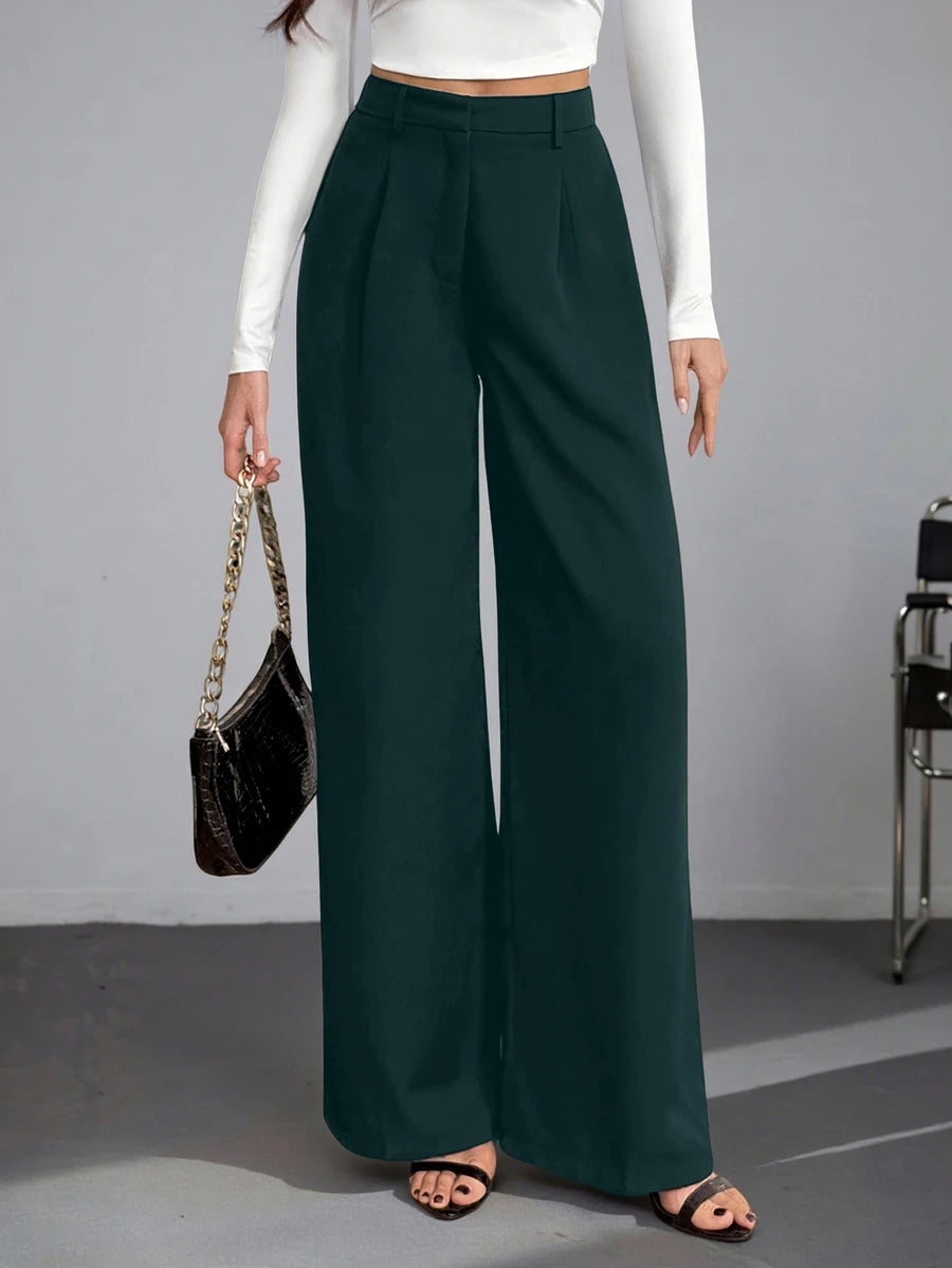 Bergamo Pleated High Waisted Wide Leg Pants - Green