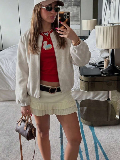 Lillehammer Wool Look Zip Up Cropped Bomber Jacket
