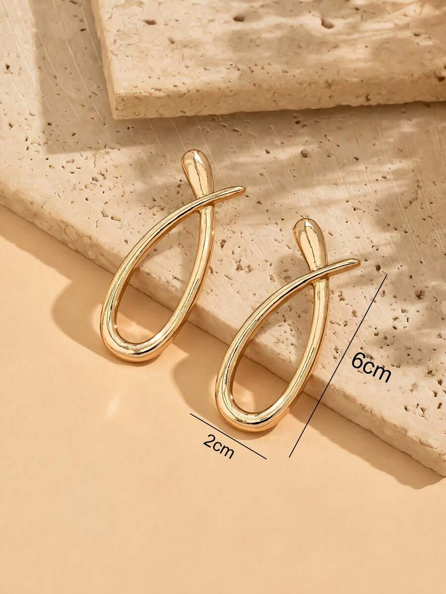 Women's Asymmetrical Gold Drop Earrings, Wavy Metal Hook Statement Earrings, Minimalist Everyday Jewelry