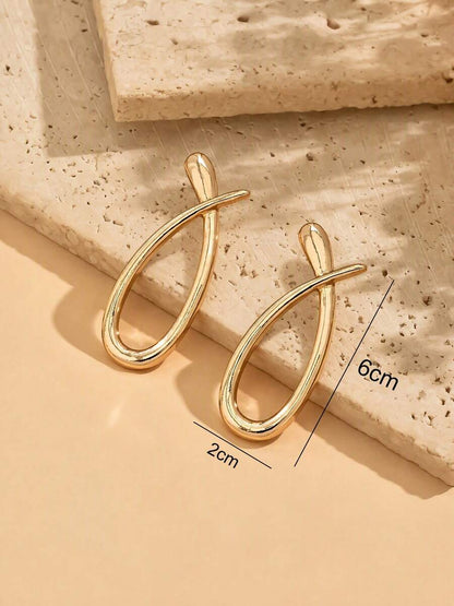 Women's Asymmetrical Gold Drop Earrings, Wavy Metal Hook Statement Earrings, Minimalist Everyday Jewelry