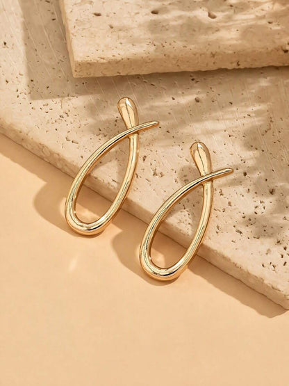 Women's Asymmetrical Gold Drop Earrings, Wavy Metal Hook Statement Earrings, Minimalist Everyday Jewelry