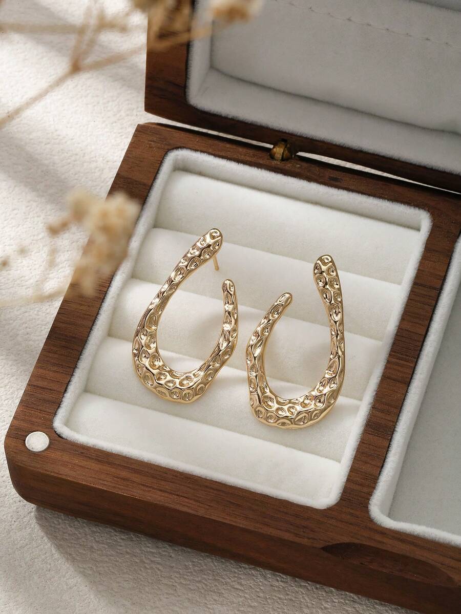 Women's Asymmetrical Gold Drop Earrings, Wavy Metal Hook Statement Earrings, Minimalist Everyday Jewelry
