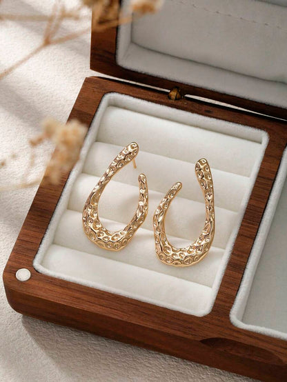 Women's Asymmetrical Gold Drop Earrings, Wavy Metal Hook Statement Earrings, Minimalist Everyday Jewelry