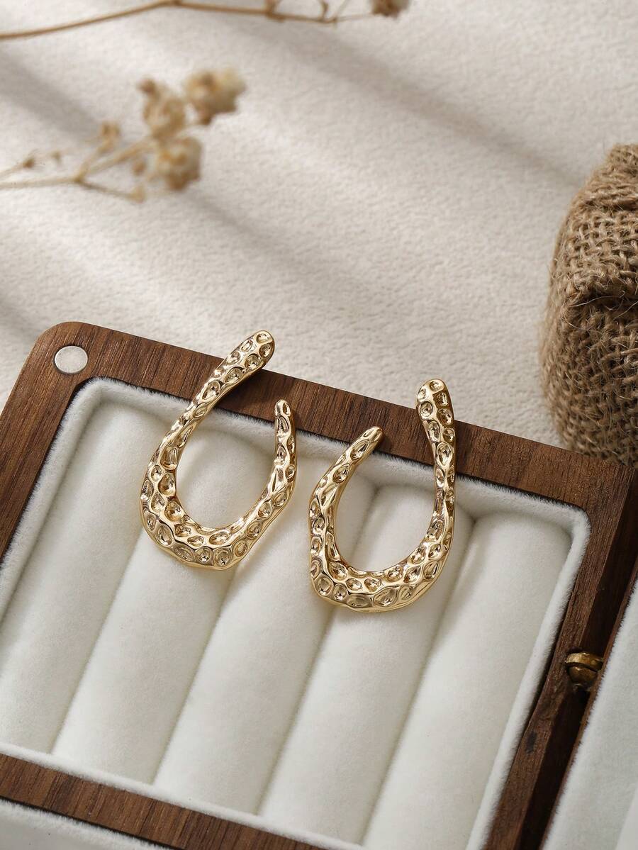 Women's Asymmetrical Gold Drop Earrings, Wavy Metal Hook Statement Earrings, Minimalist Everyday Jewelry