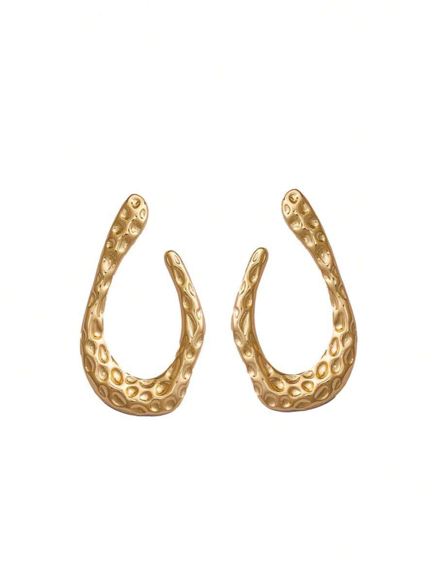 Women's Asymmetrical Gold Drop Earrings, Wavy Metal Hook Statement Earrings, Minimalist Everyday Jewelry