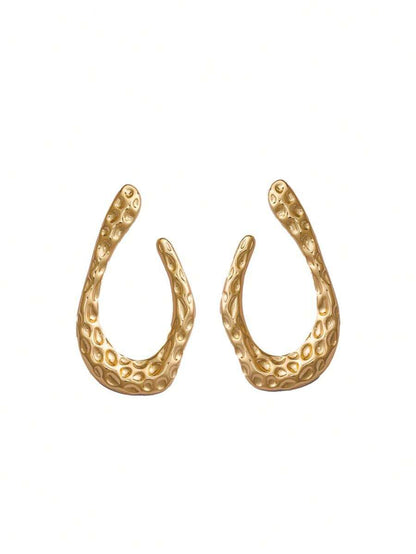 Women's Asymmetrical Gold Drop Earrings, Wavy Metal Hook Statement Earrings, Minimalist Everyday Jewelry
