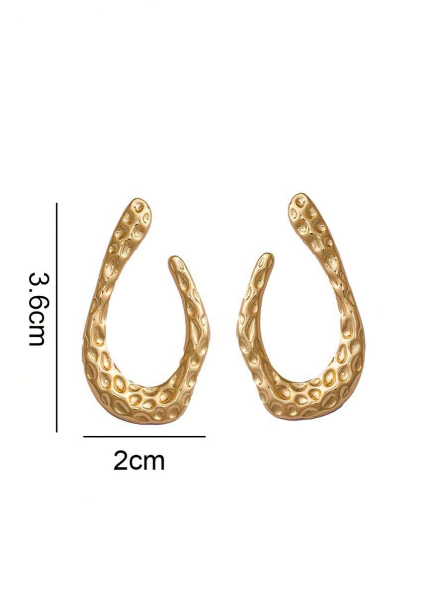 Women's Asymmetrical Gold Drop Earrings, Wavy Metal Hook Statement Earrings, Minimalist Everyday Jewelry