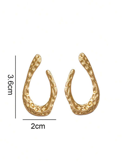 Women's Asymmetrical Gold Drop Earrings, Wavy Metal Hook Statement Earrings, Minimalist Everyday Jewelry