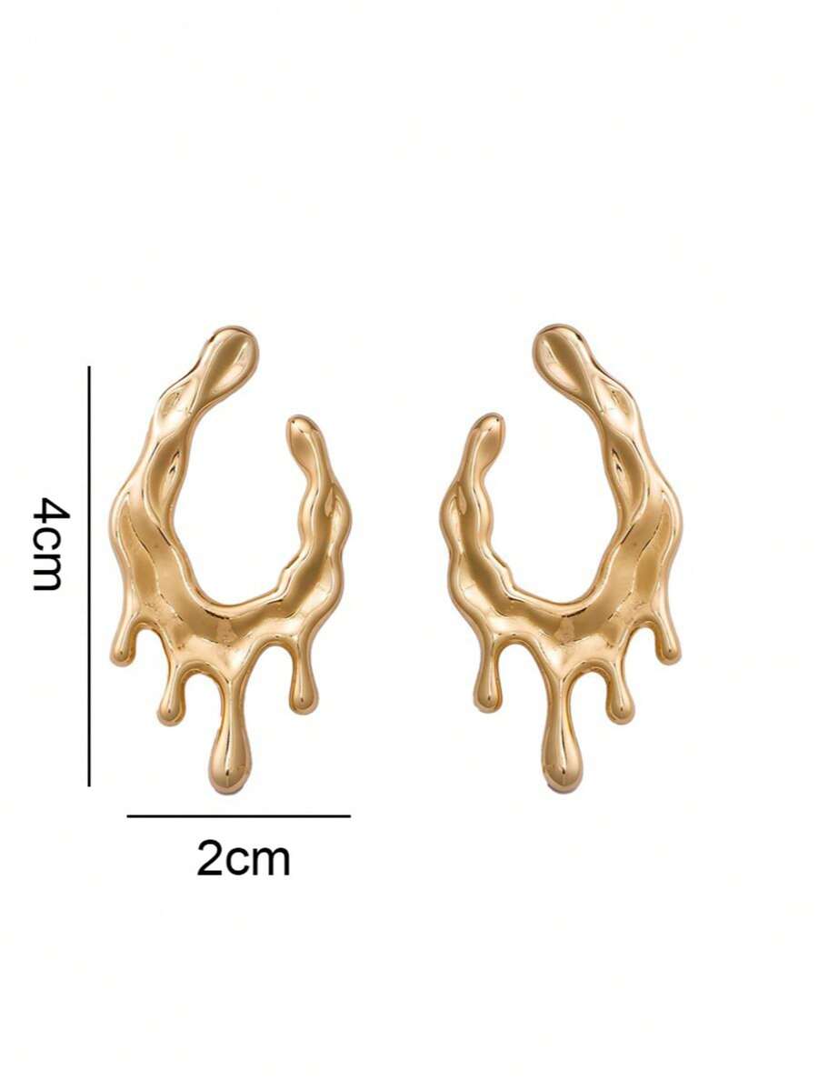 Women's Asymmetrical Gold Drop Earrings, Wavy Metal Hook Statement Earrings, Minimalist Everyday Jewelry