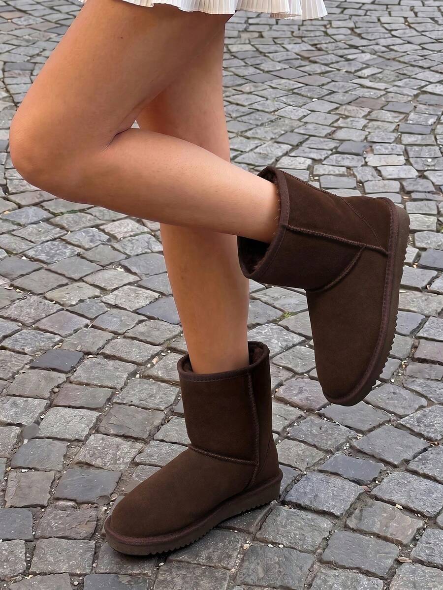 Women Snow Boots Winter Mid Calf Boots Furry Warm Comfortable Slip-On Outdoor Commute Genuine Suede Fashion Boots Slip-On Snow Boots Shoes Mensa