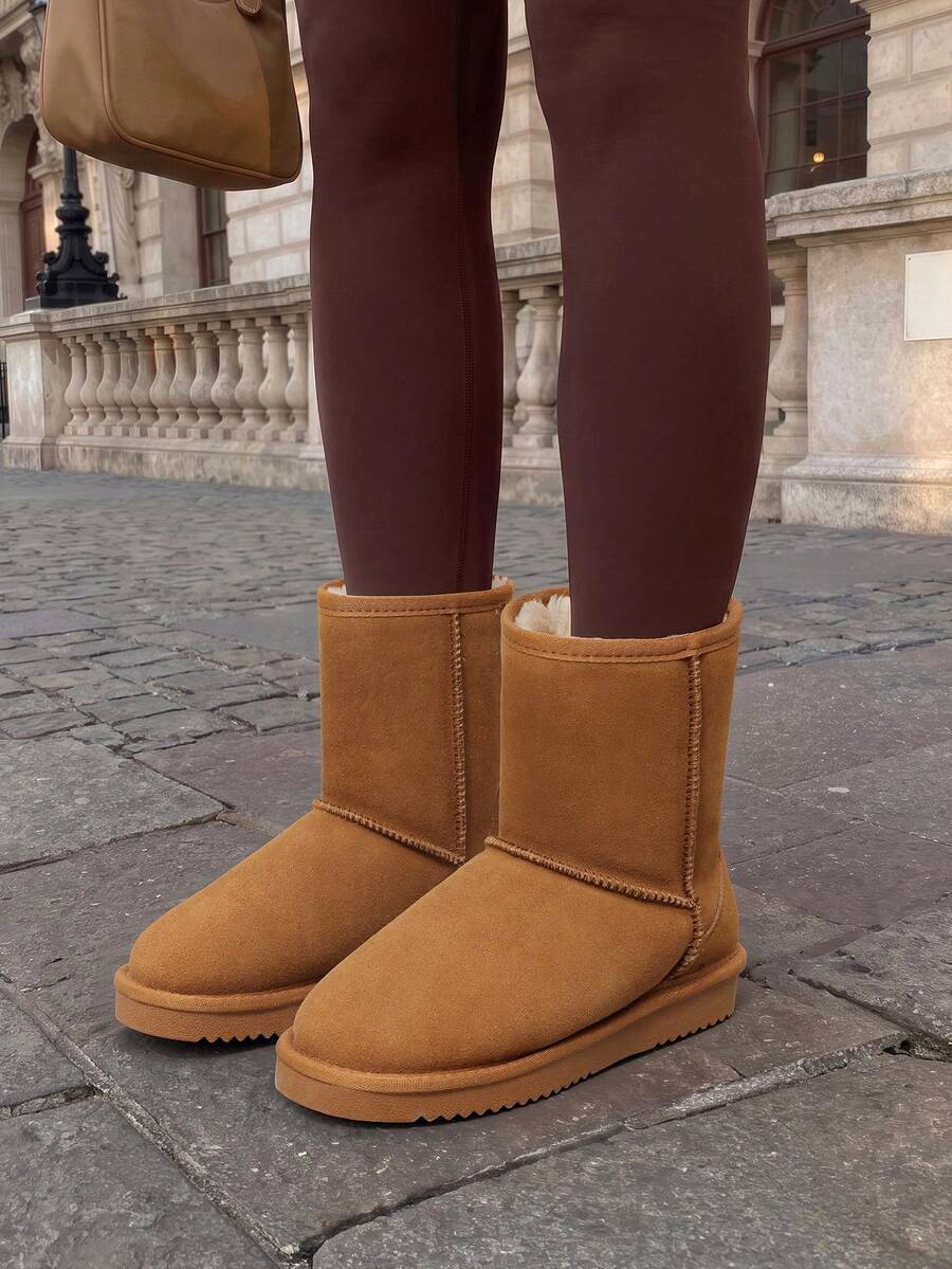 Women Snow Boots Winter Mid Calf Boots Furry Warm Comfortable Slip-On Outdoor Commute Genuine Suede Fashion Boots Slip-On Snow Boots Shoes Mensa