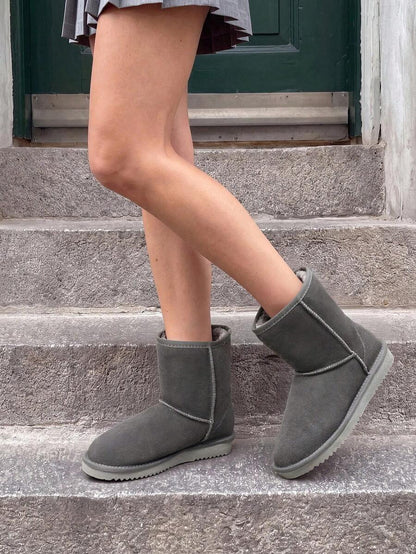 Women Snow Boots Winter Mid Calf Boots Furry Warm Comfortable Slip-On Outdoor Commute Genuine Suede Fashion Boots Slip-On Snow Boots Shoes Mensa