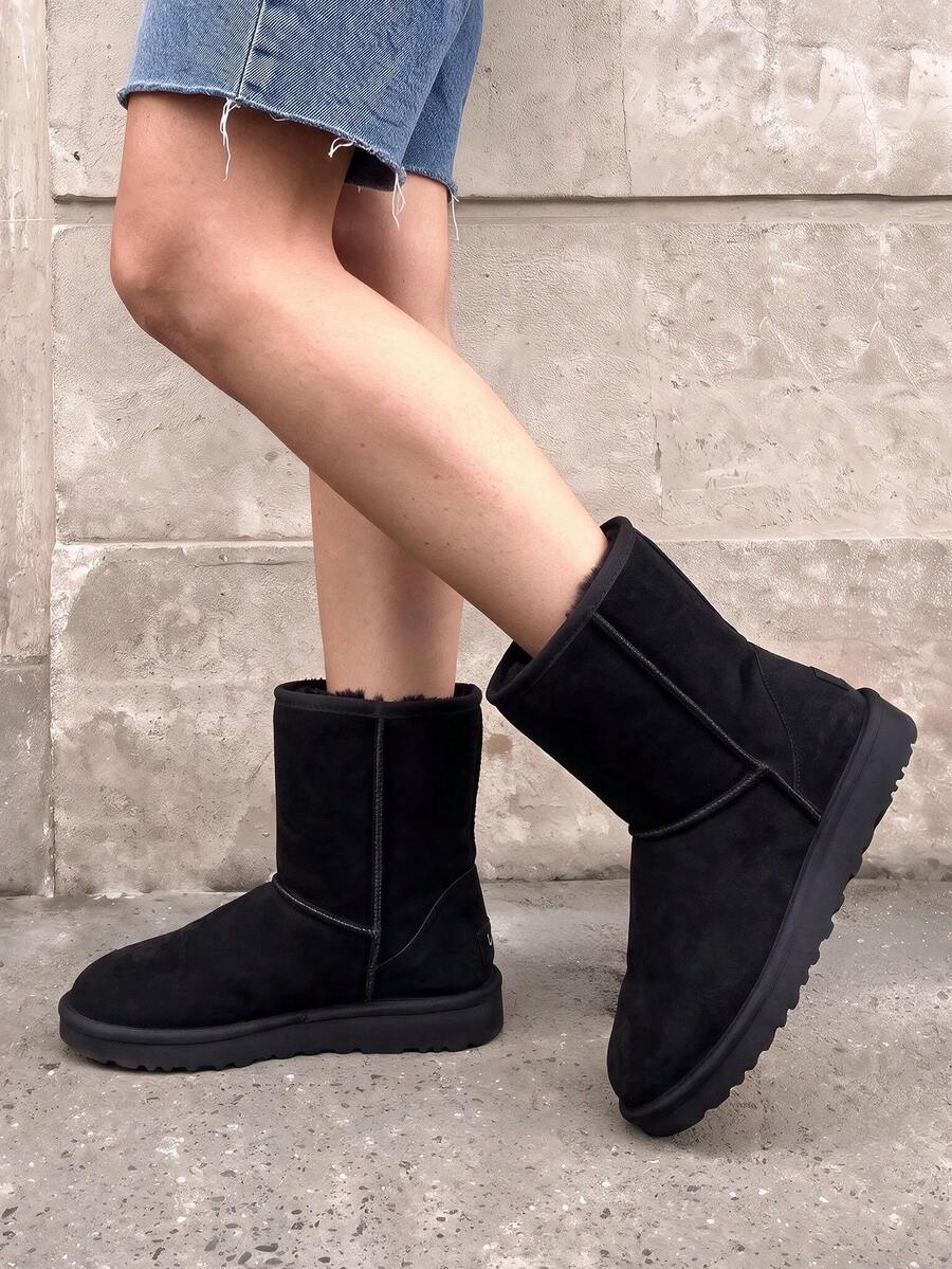 Women Snow Boots Winter Mid Calf Boots Furry Warm Comfortable Slip-On Outdoor Commute Genuine Suede Fashion Boots Slip-On Snow Boots Shoes Mensa