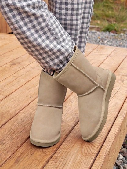 Women Snow Boots Winter Mid Calf Boots Furry Warm Comfortable Slip-On Outdoor Commute Genuine Suede Fashion Boots Slip-On Snow Boots Shoes Mensa