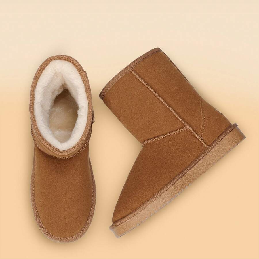 Women Snow Boots Winter Mid Calf Boots Furry Warm Comfortable Slip-On Outdoor Commute Genuine Suede Fashion Boots Slip-On Snow Boots Shoes Mensa