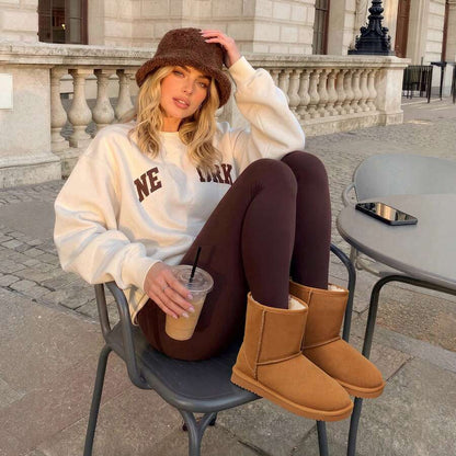 Women Snow Boots Winter Mid Calf Boots Furry Warm Comfortable Slip-On Outdoor Commute Genuine Suede Fashion Boots Slip-On Snow Boots Shoes Mensa