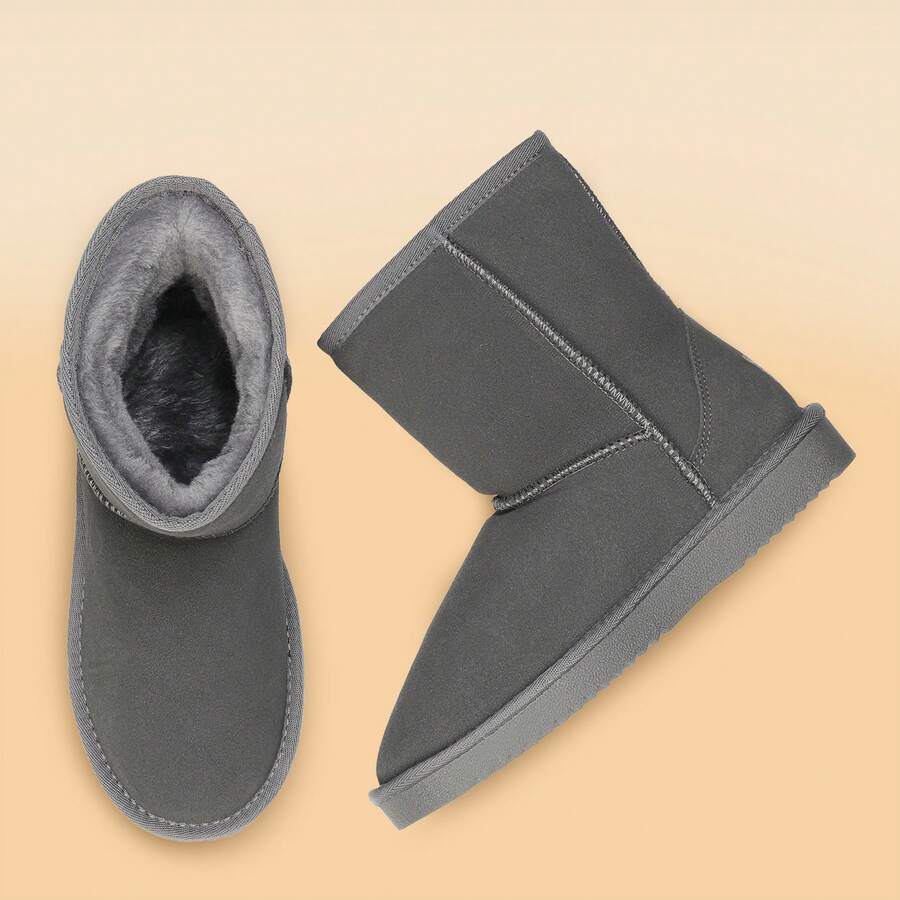 Women Snow Boots Winter Mid Calf Boots Furry Warm Comfortable Slip-On Outdoor Commute Genuine Suede Fashion Boots Slip-On Snow Boots Shoes Mensa