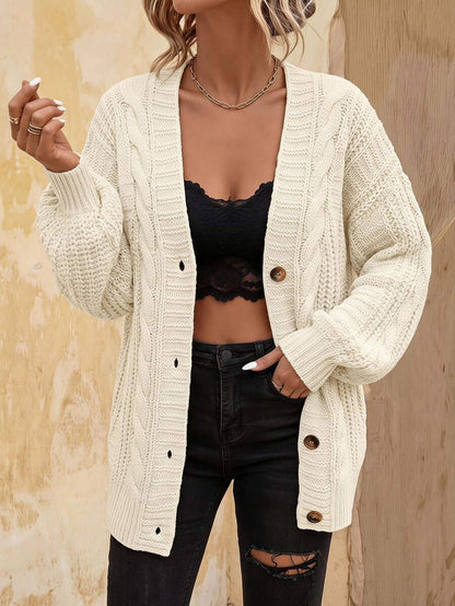 Adelaide Cable Knit Bishop Sleeve Cardigan - Beige