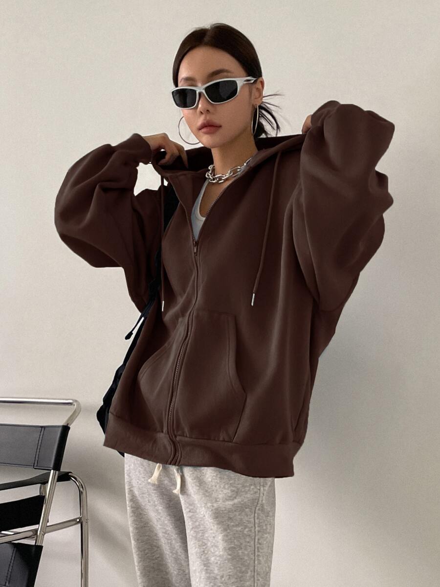 Eleanor Thermal Lined Zip Drawstring Hoodie - Light Grey