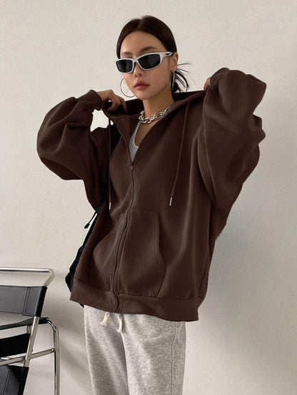 Eleanor Thermal Lined Zip Drawstring Hoodie - Light Grey