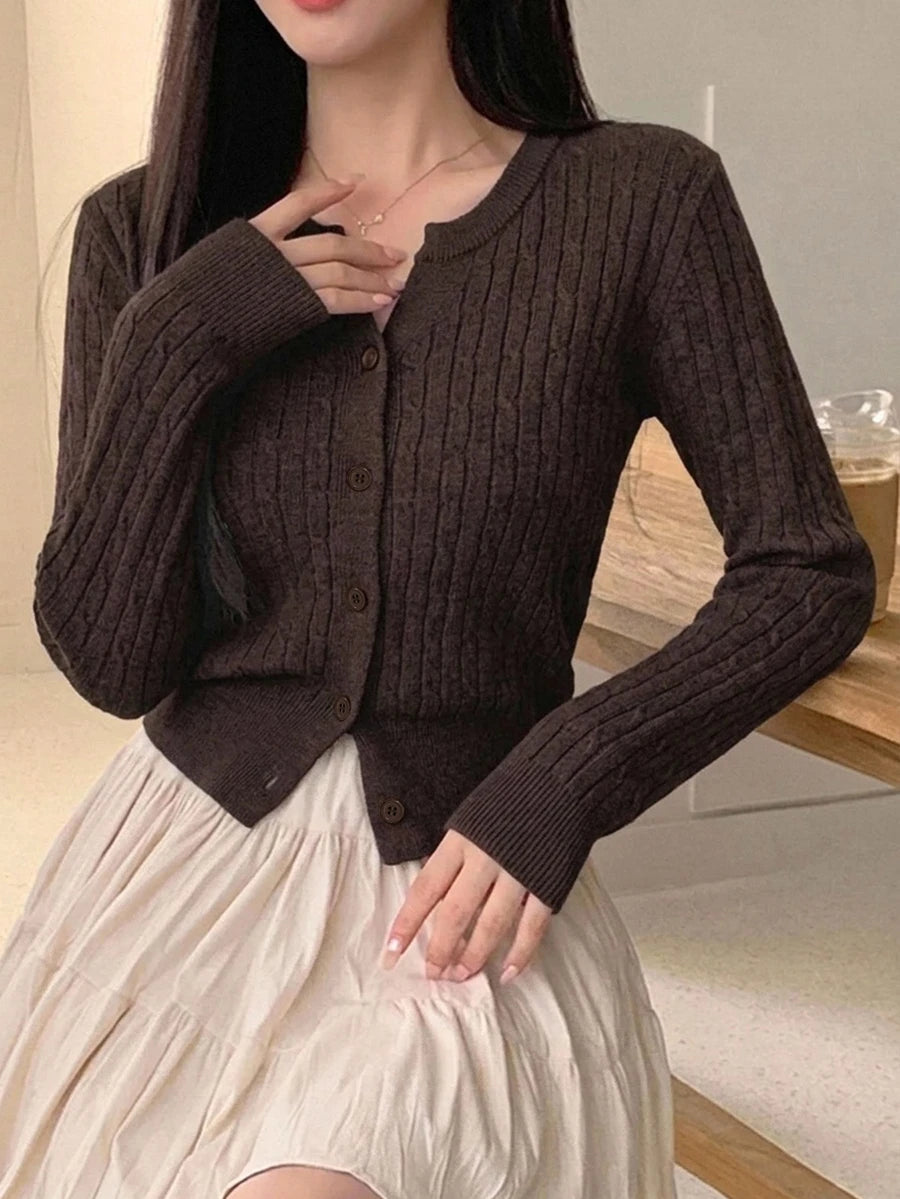 Women's Fitted V-Neck Button Front Cardigan, Twist Knit Sweater for Work and Fall - Baby Pink