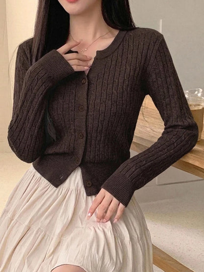 Women's Fitted V-Neck Button Front Cardigan, Twist Knit Sweater for Work and Fall - Baby Pink
