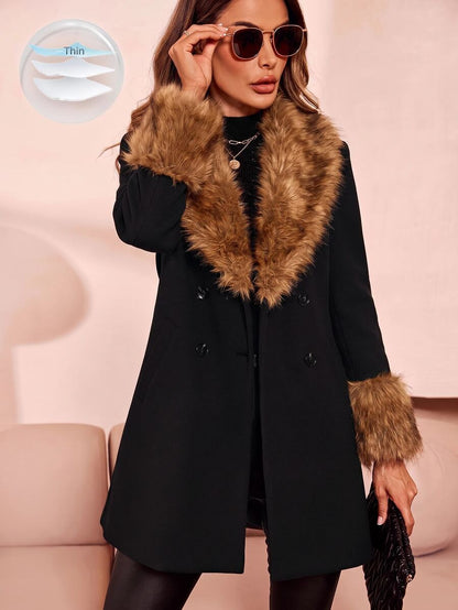 Aveline Double-Breasted Lapel Coat with Tailored Thigh-Length Cut - Red Violet