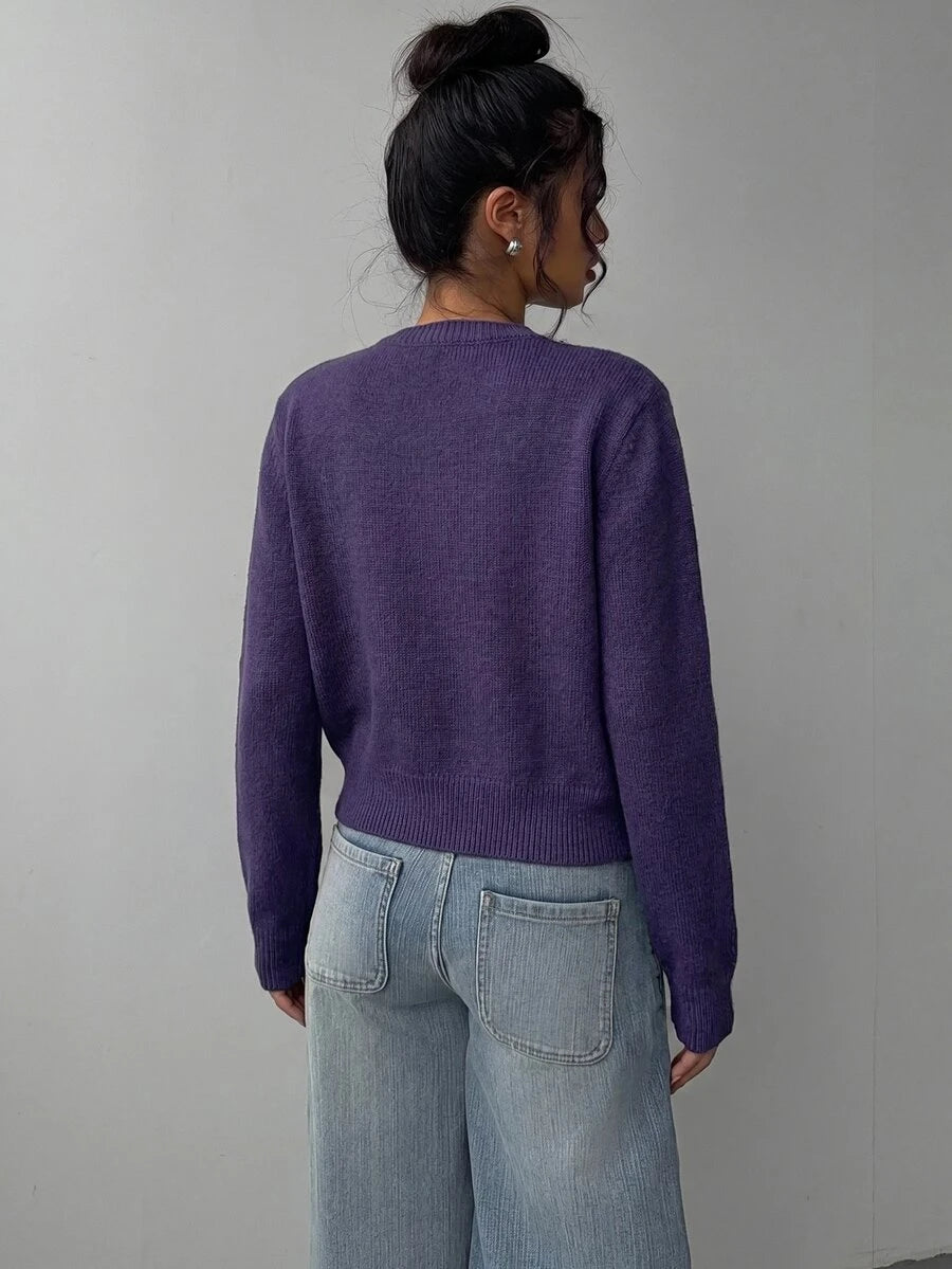 Elowen Round Neck Cropped Cardigan - Burgundy