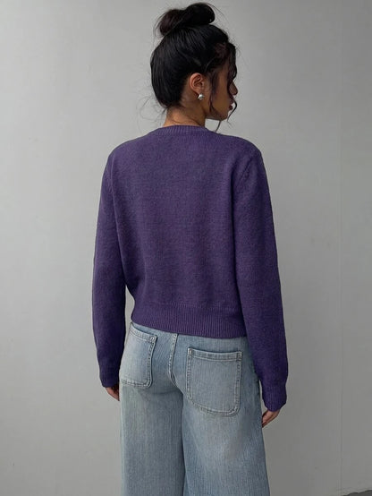 Elowen Round Neck Cropped Cardigan - Burgundy