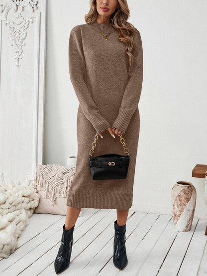 Budapest Mock Neck Raglan Sleeve Knit Midi Sweater Dress