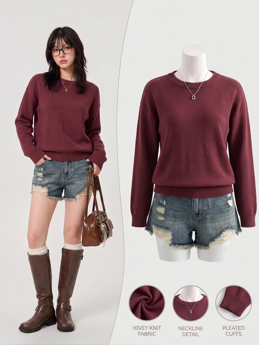 Women's Oversized Crew Neck Pullover Sweater, Relaxed Knit Sweater for Fall Winter - Royal Blue