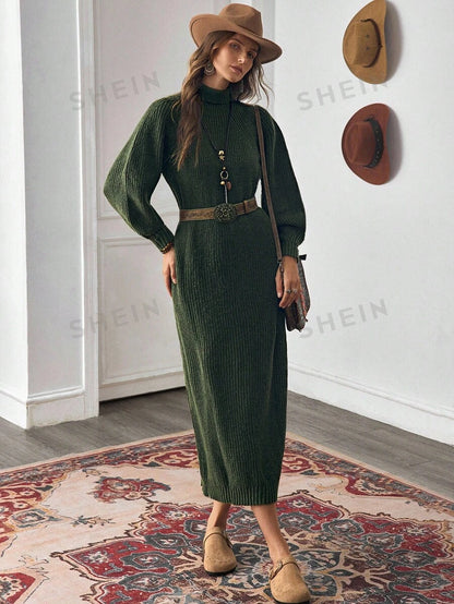 Anya High Neck Raglan Sleeve Sweater Dress - Camel