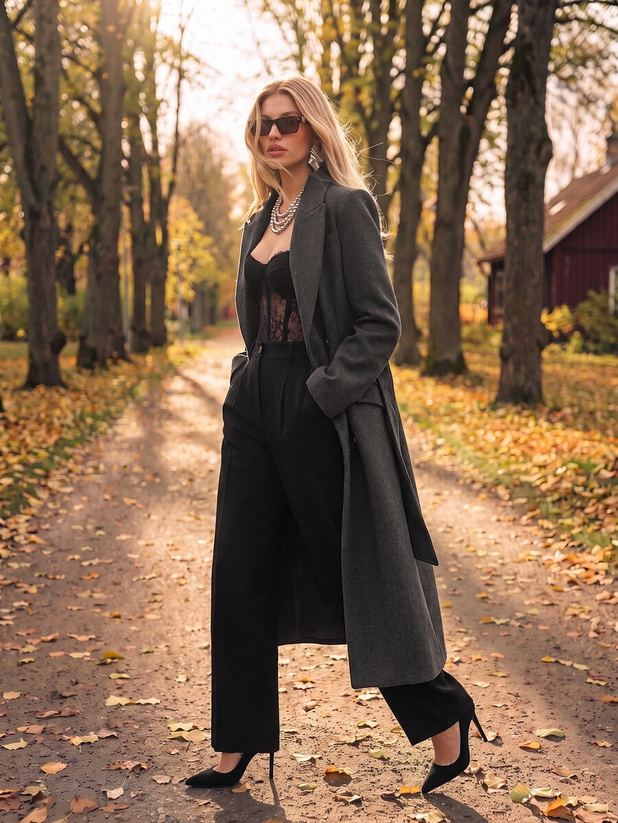 Heidelberg Belted Double Breasted Long Wrap Coat with Pockets