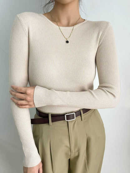 Krakow Ribbed Knit Crew Neck Fitted Pullover Sweater