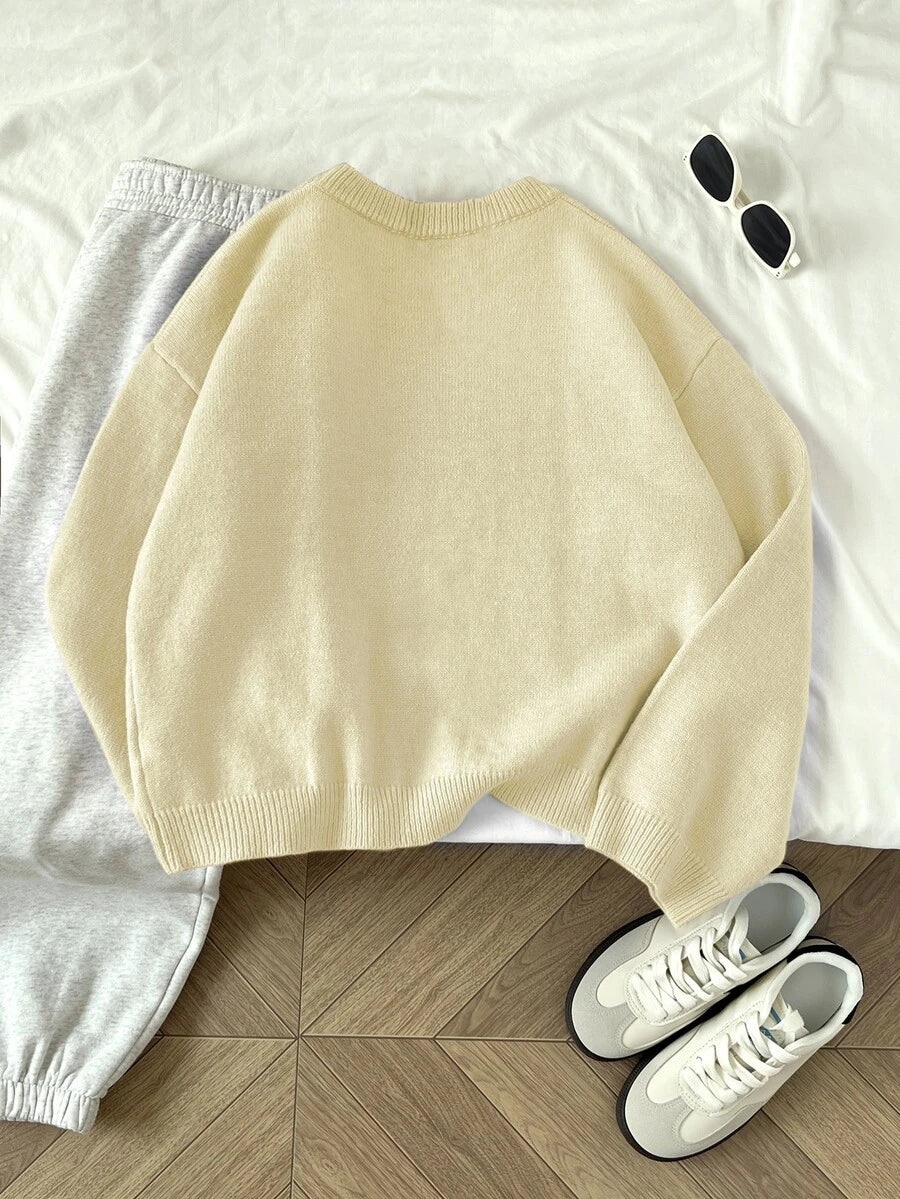 Women's Oversized Crew Neck Pullover Sweater, Relaxed Knit Sweater for Fall Winter - Teal Blue