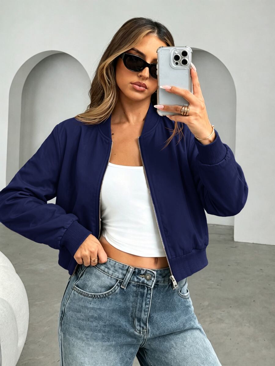 Steamboat Zip Up Bomber Jacket with Ribbed Trim