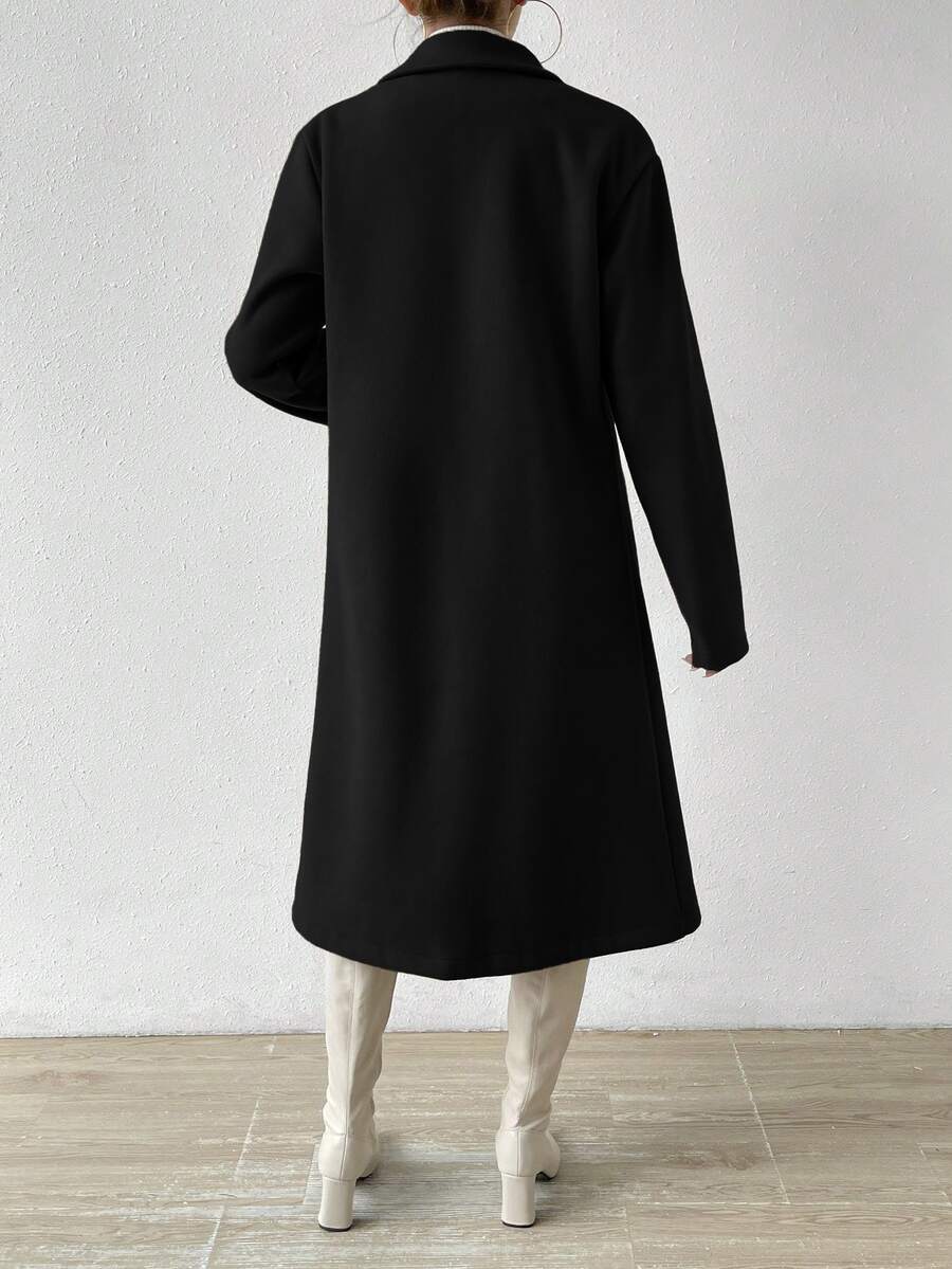 Victoria Classic Double-Breasted Longline Tailored Overcoat - Black