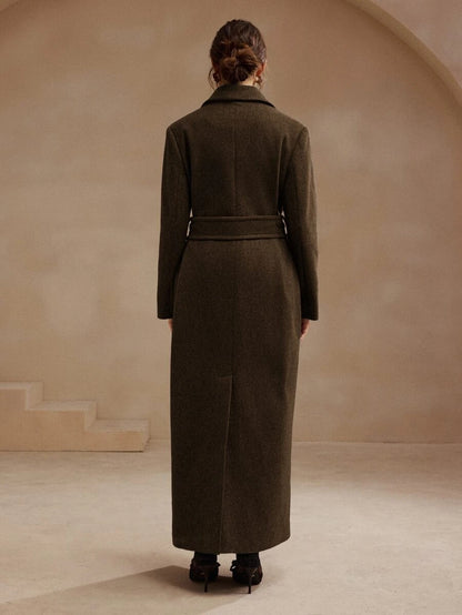 Heidelberg Belted Double Breasted Long Wrap Coat with Pockets