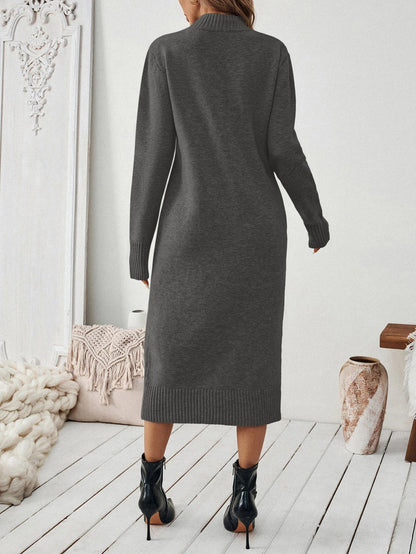 Budapest Mock Neck Raglan Sleeve Knit Midi Sweater Dress