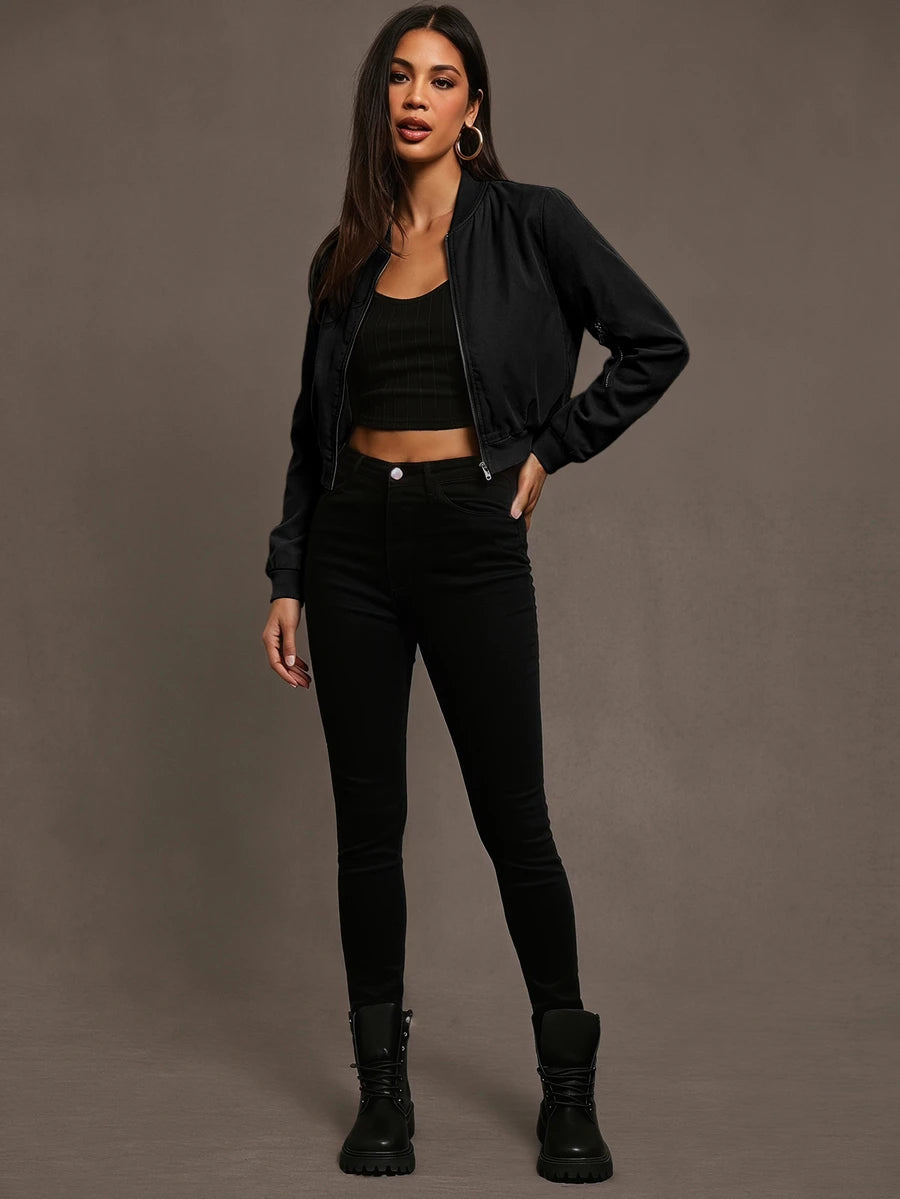 Steamboat Zip Up Bomber Jacket with Ribbed Trim