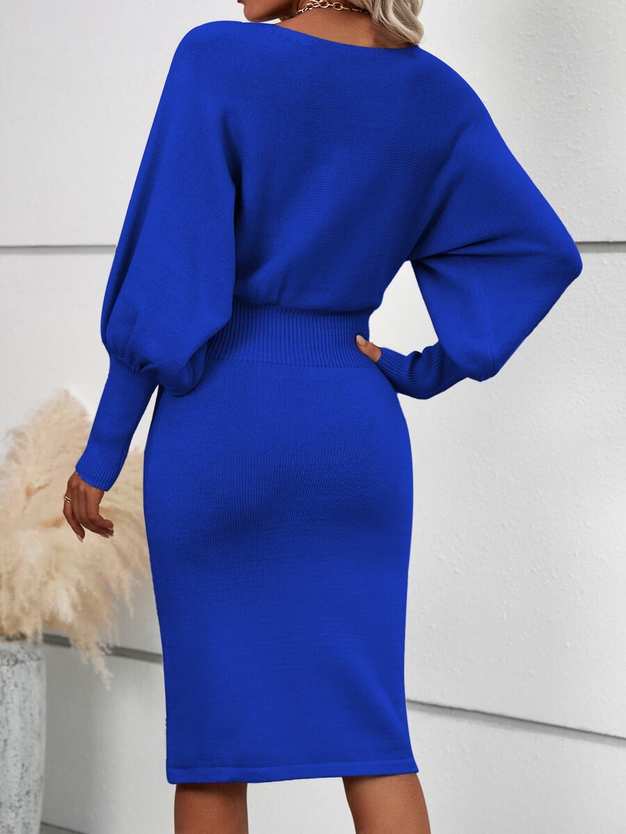 Ljubljana Batwing Sleeve Knit Bodycon Midi Sweater Dress