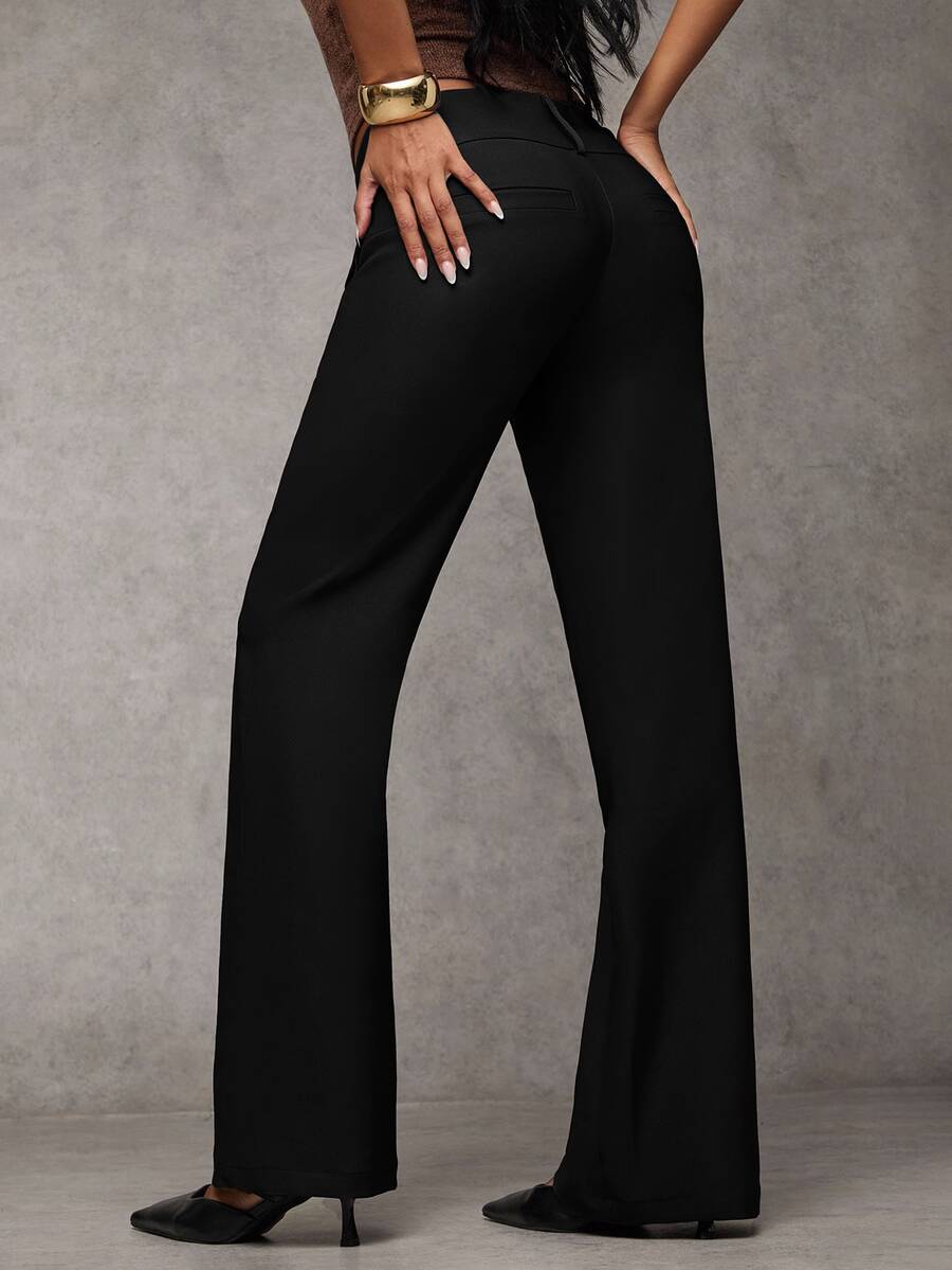 Antonia Low Rise Flare Leg Tailored Trousers with Pockets - Black
