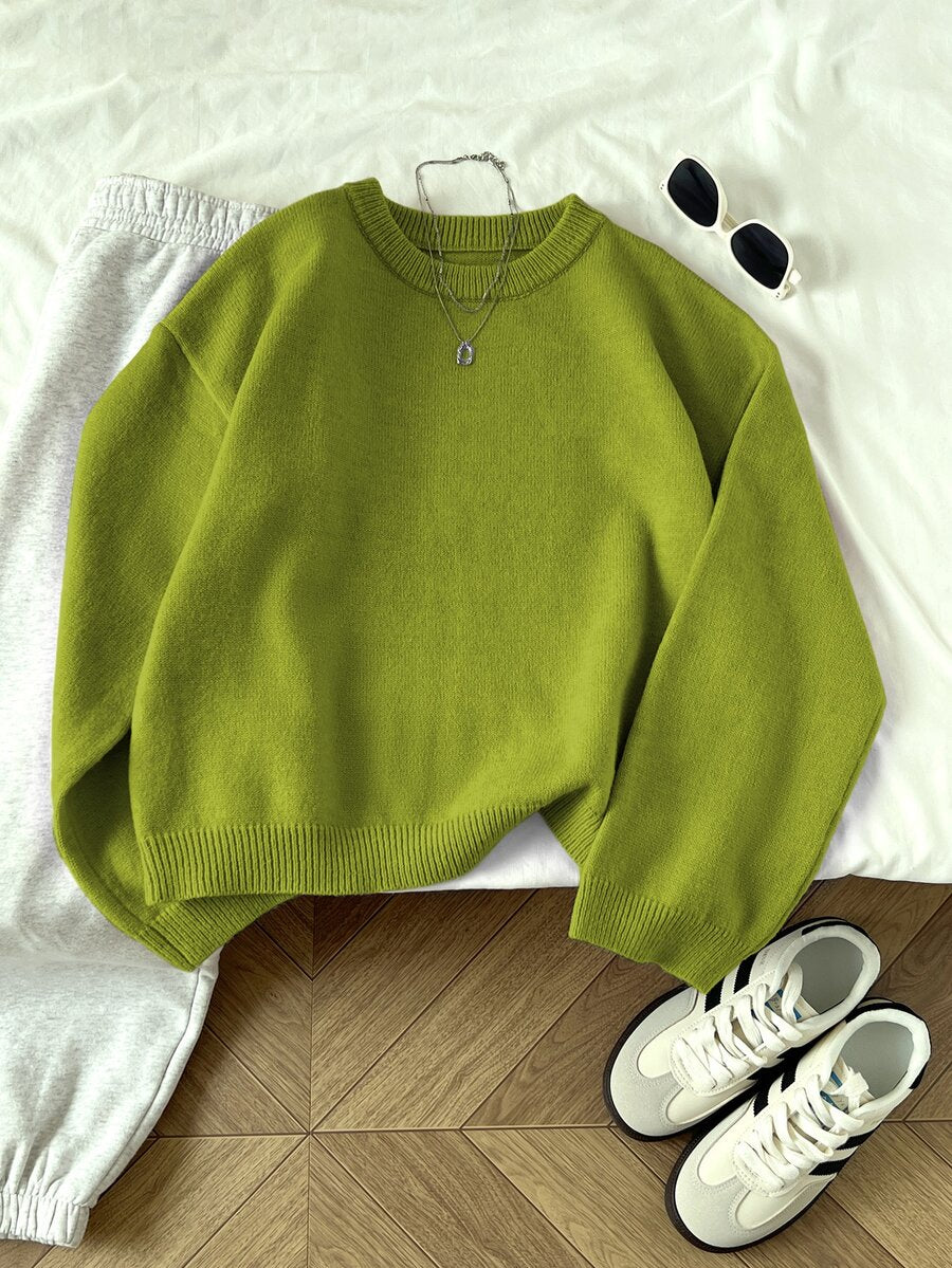 Women's Oversized Crew Neck Pullover Sweater, Relaxed Knit Sweater for Fall Winter - Apricot