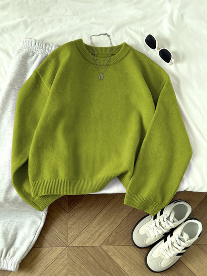 Women's Oversized Crew Neck Pullover Sweater, Relaxed Knit Sweater for Fall Winter - Apricot