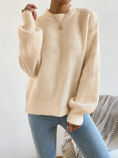 Viola Relaxed Mock Neck Sweater with Drop Shoulders - Cream